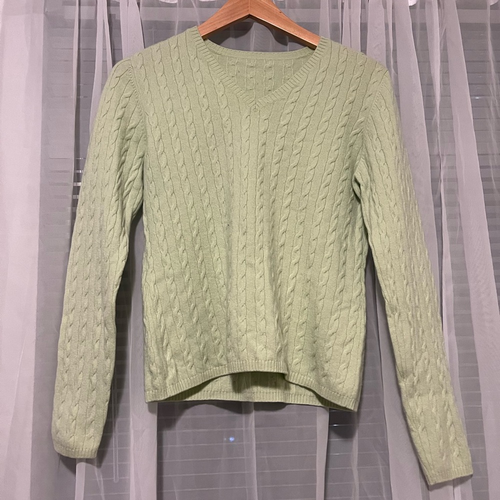 Pastel green knitted v-neck sweater